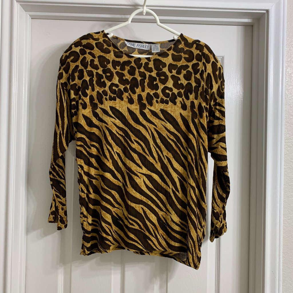 Jane Ashley Brand Womens Brown Print Blouse Size Medium